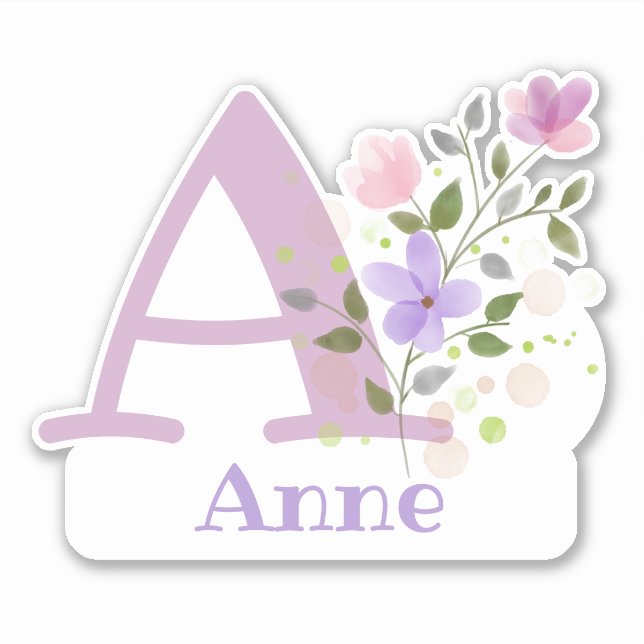 Namn och initial med blomsterdesign utskuren dekal (Framsida)