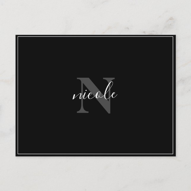 Namn och initial svart-vit modern minimalistisk vykort (Framsida)