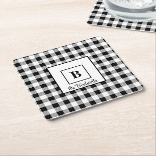 Namn och initial, Svartvit buffelkontroll (6) Underlägg Papper Kvadrat