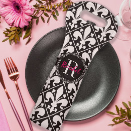 Namn och Monogram Black and White Fleur de Lys
