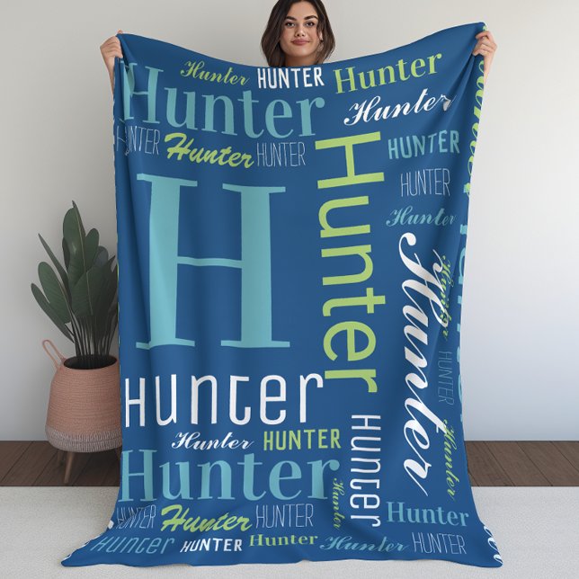 Namn och Monogram Cloud Ord Art Blanket för pojkar Fleecefilt (Name and Monogram Cloud Word Art Blanket For Boys)