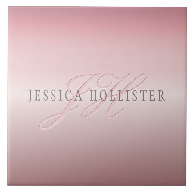 Namn och Monogram | Mjuk FAUX Ro Guld  Kakelplatta (Framsidan)