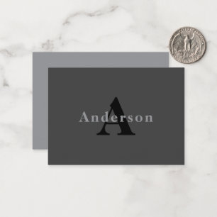 Namn och Monogram Mörk Grått Anteckningskort