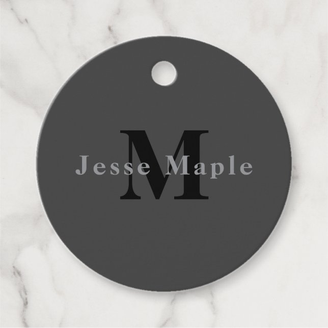 Namn och Monogram | Mörk Grått Gåvor Etiketter (Framsida)