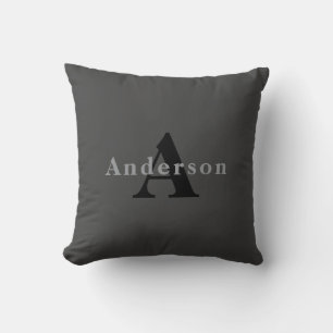 Namn och Monogram Mörk Grått Kudde