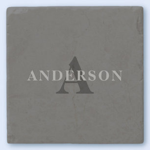 Namn och Monogram Mörk Grått Stenunderlägg