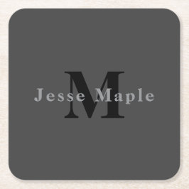 Namn och Monogram | Mörk Grått Underlägg Papper Kvadrat