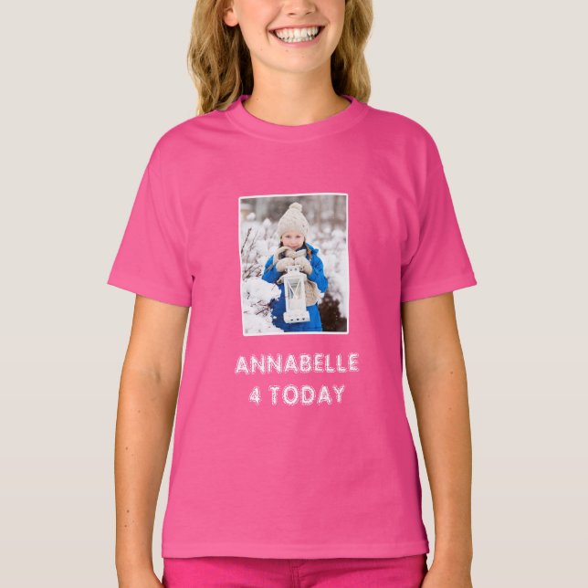 Namn och Photo Bright Rosa Birthday T Shirt (Framsida)