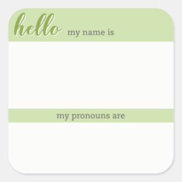 Namn och Pronoun-Märkrn - Grönt Square Fyrkantigt Klistermärke