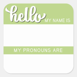 Namn och Pronoun-Märkrn - Grönt Square Fyrkantigt Klistermärke