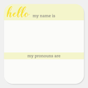Namn och Pronoun-Märkrn - Gult Square Fyrkantigt Klistermärke