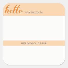 Namn och Pronoun-Märkrn - Orange Square Fyrkantigt Klistermärke