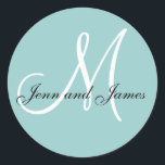 Namn och ursprungligt monogram, präglat blått och  runt klistermärke<br><div class="desc">Inbjudan - kuvert Seal_Initial,  monogram,  brev Namn och ursprungligt monogram-Anpassade</div>