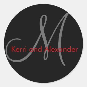 Namn och ursprungligt monogram, svart och röd, fär runt klistermärke