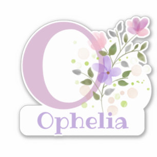 Namn Ophelia & Initial med Blommigt Design Klistermärken