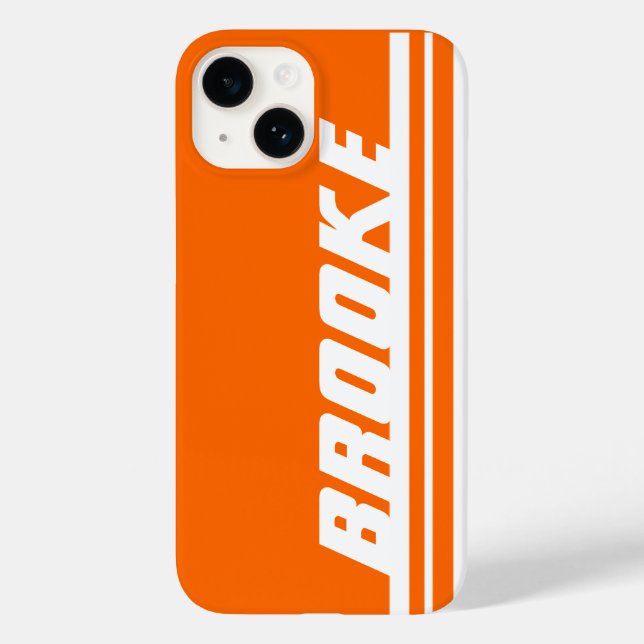 Namn orange och vit rand-sport iphone case (Baksida)