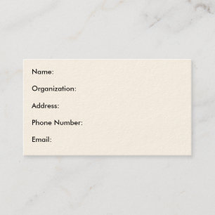 Namn: Organisation: Adress: Telefonnummer: E-post: Visitkort