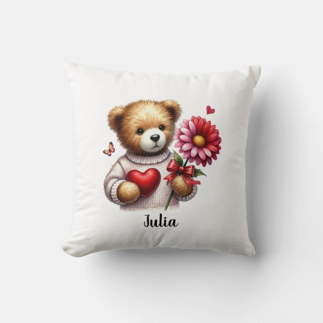 Namn på älsklig teddybjörn Alla hjärtans dag  Kudde (Framsida)