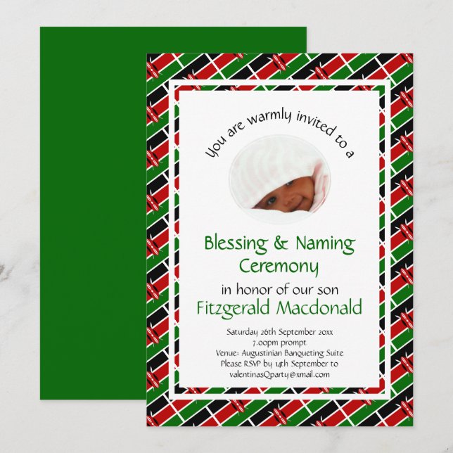 NAMN PÅ BLESSING CEREMONY | Kenya Flagga | Foto Inbjudningar (Fram/baksida)