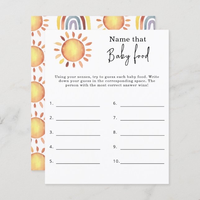 Namn på den här barnmaten - baby shower spel (Fram/baksida)