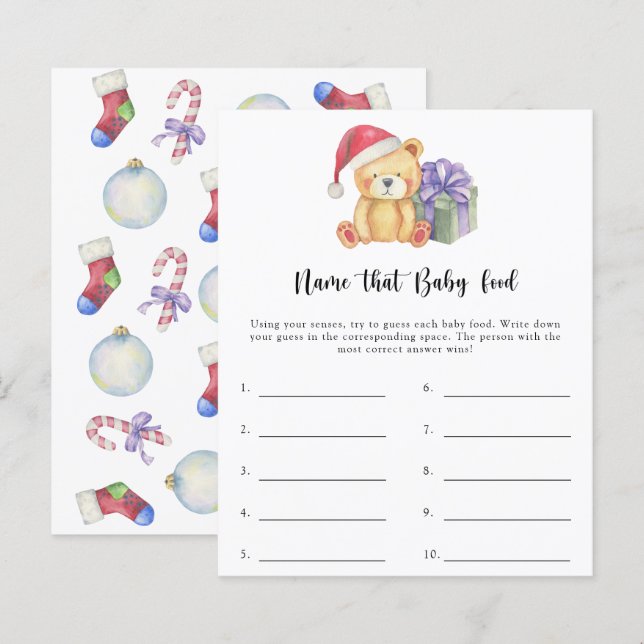 Namn på det här barnmaten spel för baby shower (Fram/baksida)