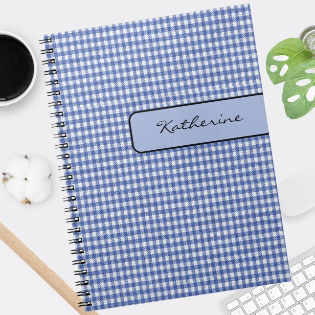 Namn på Falsk Flik Blå Gingham 6.5x 8.75 Anteckningsbok (Skapare uppladdad)