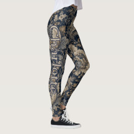 Namn på marin gul botanisk textilmönster leggings