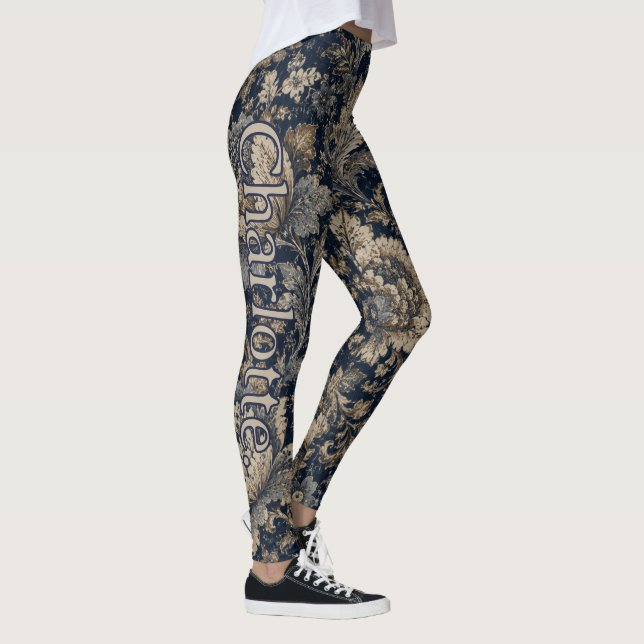 Namn på marin gul botanisk textilmönster leggings (Höger)