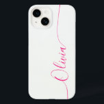 Namn på skript för vitt rosa elegant-kalligrafi<br><div class="desc">Vit rosa Elegant-kalligrafi-skript Anpassat namn iPhone 14 Smart Phone-väskor har en modern och trendig,  enkel och stilfull design med ditt personliga namn i elegant handskrivet calligraphy-skript som typografi på vit bakgrund. Designad av ©Evco Studio www.zazzle.com/store/evcostudio</div>