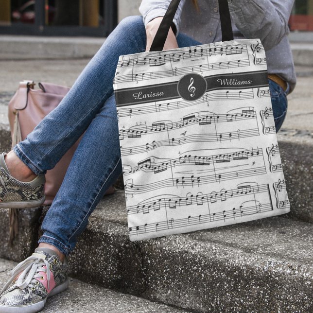 Namn på svarta och vita Musik noter Tygkasse (music lessons tote)