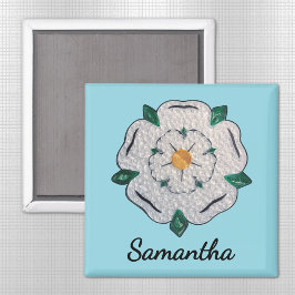 Namn, Papper Quilled Yorkshire Vit ros 2-in Blue Magnet