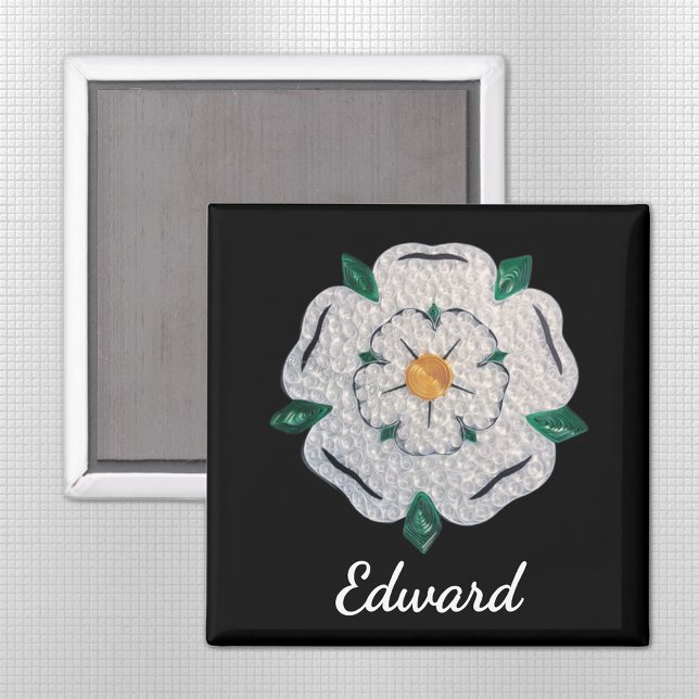 Namn, Papper Quilled Yorkshire Vit ros 2-in Magnet (Skapare uppladdad)