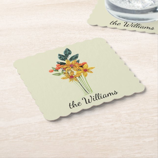 Namn, Papper Underlägg  med Pappra, fyrkantiga blo (Vinklad)