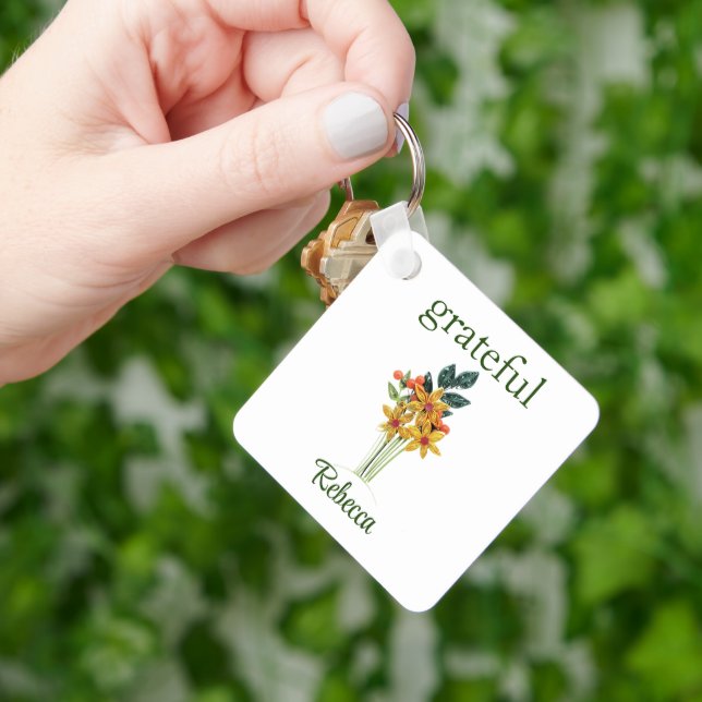 Namn, Pappersblommor, Fyrkantig Aluminium Nyckelring (Hand)