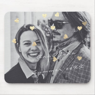 Namn par Photo Travel Gift Confetti Hearts Guld Musmatta