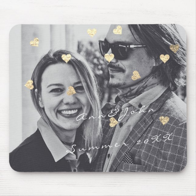 Namn par Photo Travel Gift Confetti Hearts Guld Musmatta (Framsidan)