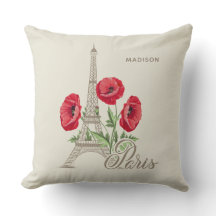 Namn Paris Frankrike dekorativ kudde som tillval