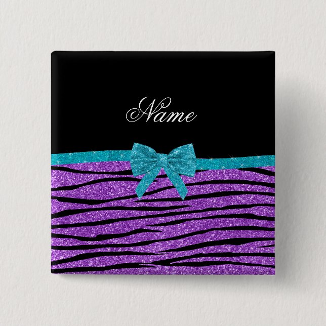 Namn pastel lila glitter zebra turkockboka knapp (Framsida)