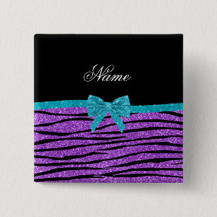 Namn pastel lila glitter zebra turkockboka knapp