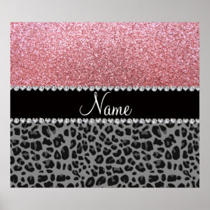 Namn pastel rosa glitter svartleopard poster