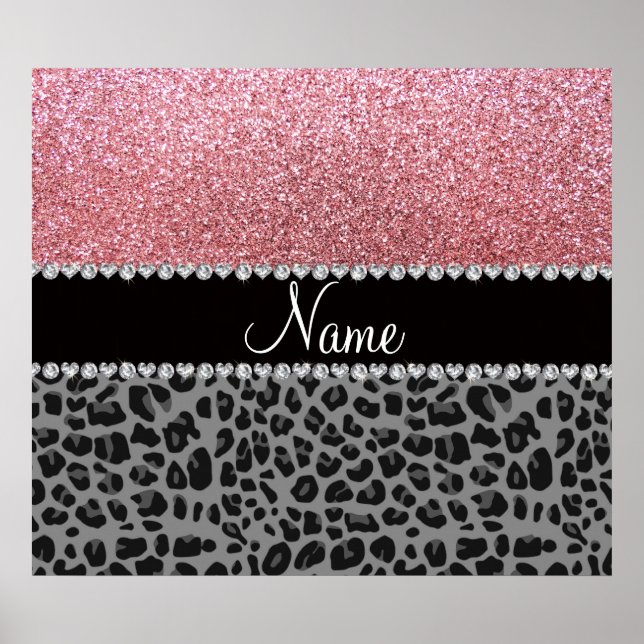 Namn pastel rosa glitter svartleopard poster (Framsidan)