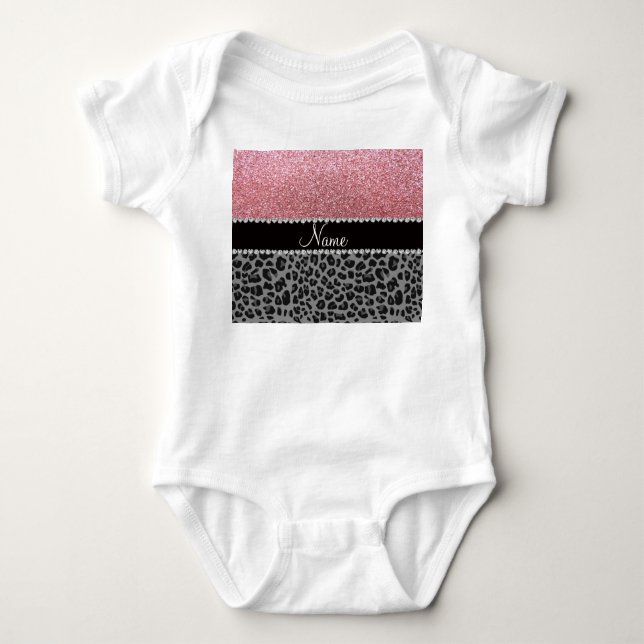 Namn pastel rosa glitter svartleopard tee (Framsida)