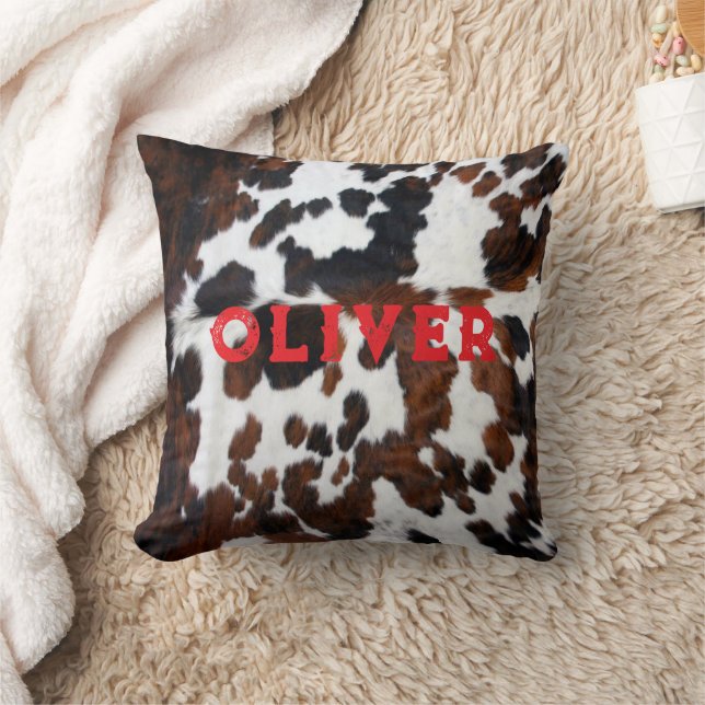 Namn Patchwork Cowhide Print Western Rustic Red Kudde (Filt)