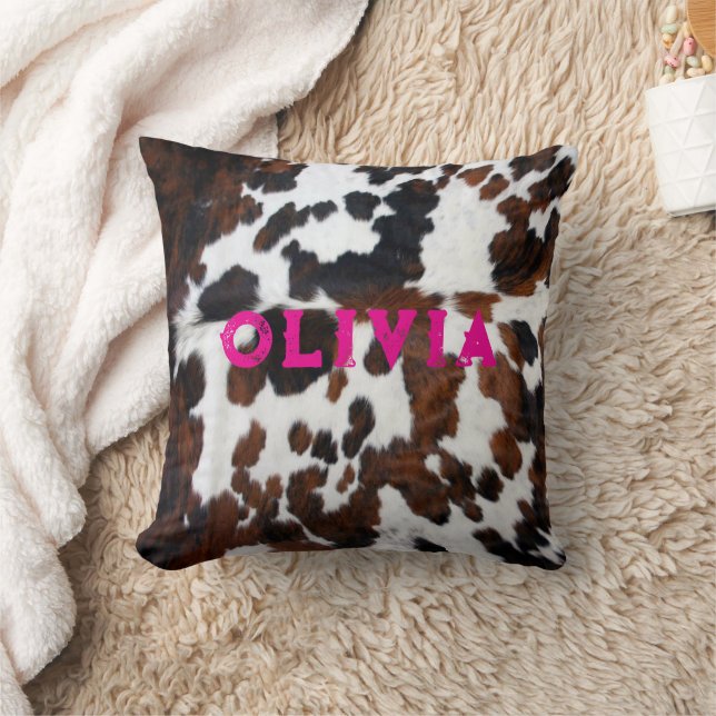 Namn Patchwork Cowhide Print Western Rustic Rosa Kudde (Filt)
