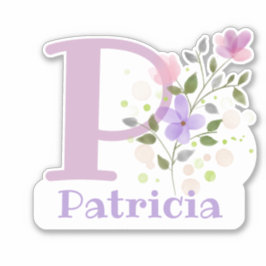 Namn Patricia & Initial med blomsterdesign Klistermärken