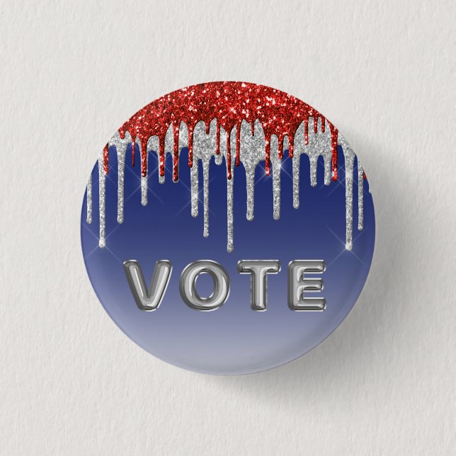 Namn: Patriotisk Röd Vit Glitter Dropp Blå Röst Knapp (Framsida)