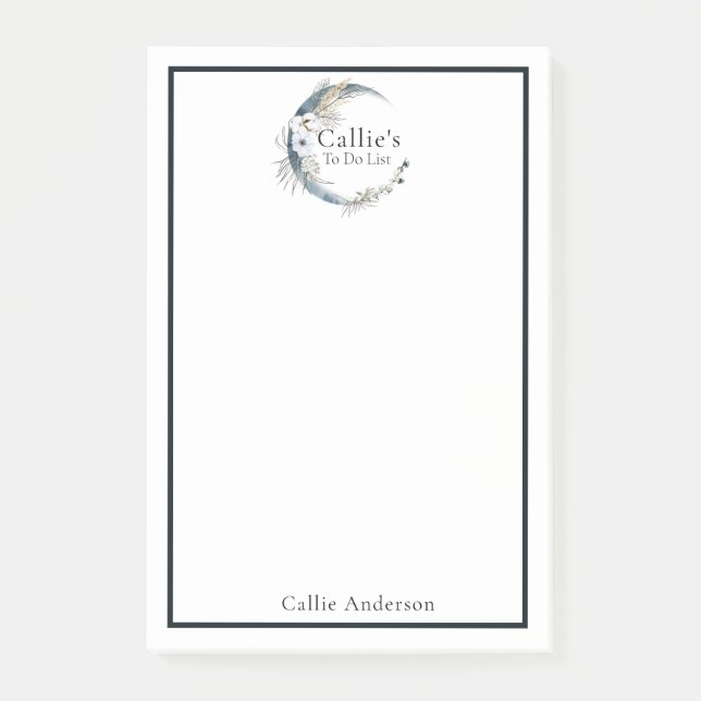 Namn Personlig Blue Måne och Flowers Notes Post-it Block (Framsida)