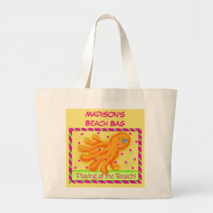 Namn Personlig Octopus Gult Orange Beach Tote Jumbo Tygkasse