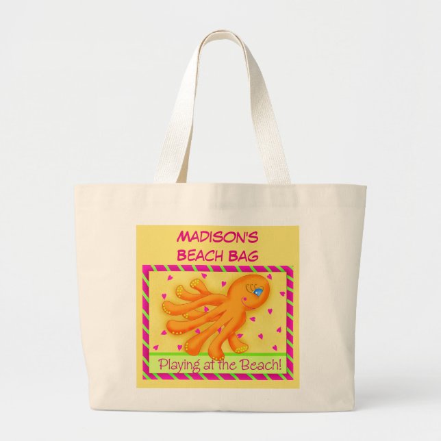 Namn Personlig Octopus Gult Orange Beach Tote Jumbo Tygkasse (Framsidan)