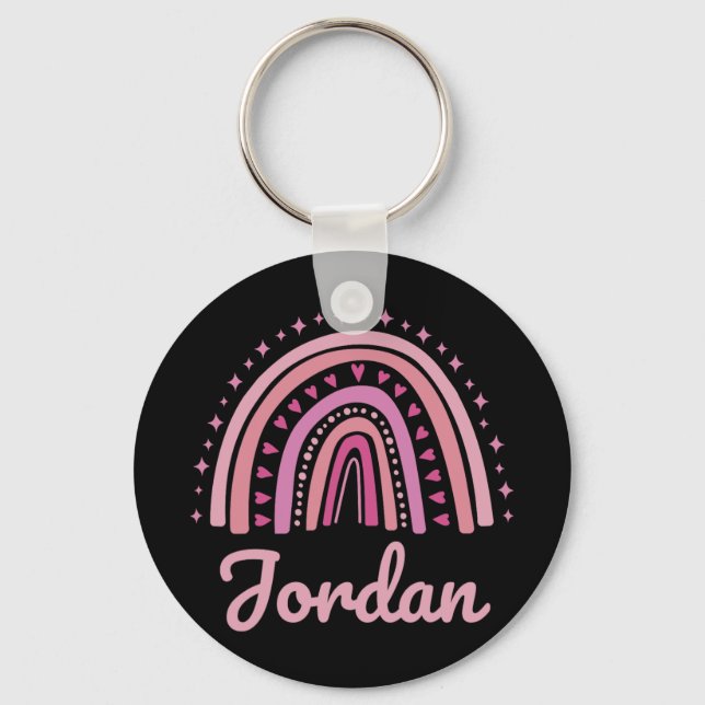 Namn Personlig Rollig Kvinnor Rosa Regnbåge Jordan Nyckelring (Framsida)